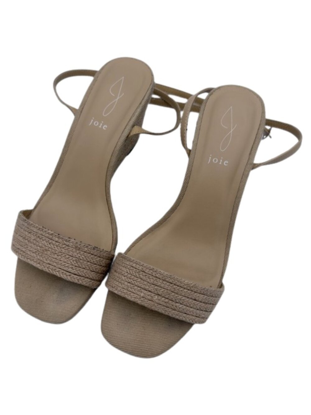 Joie Espadrille Wedge Sandals Jute Woven Ankle Strap Tan Sz 8 Square Toe Boho